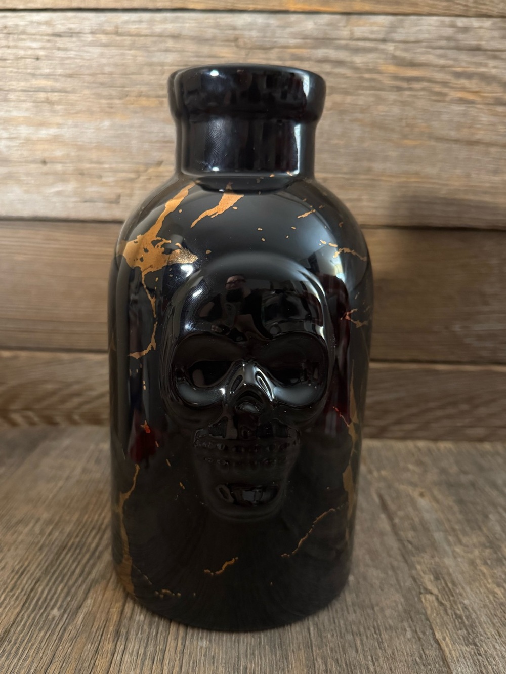 Black and Gold Skull Ceramic Vase